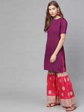 Women's Purple Poly Silk Solid Red Printed Sharara Set With Dupatta-AHKUDUGH-Combo-98